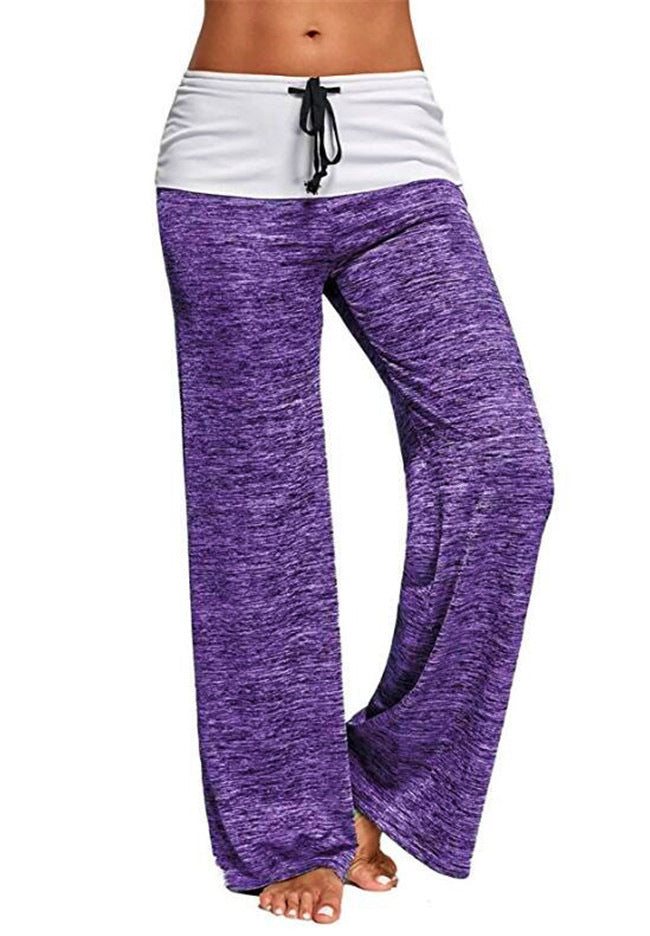 Damen Weiche Palazzo-Loungehose mit Umschlagbund, Kordelzug und weitem Bein Drune