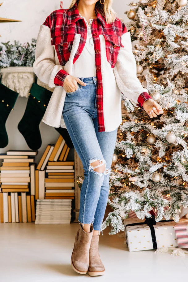 Drune | Druck Plüsch Patchwork Kontrastjacke