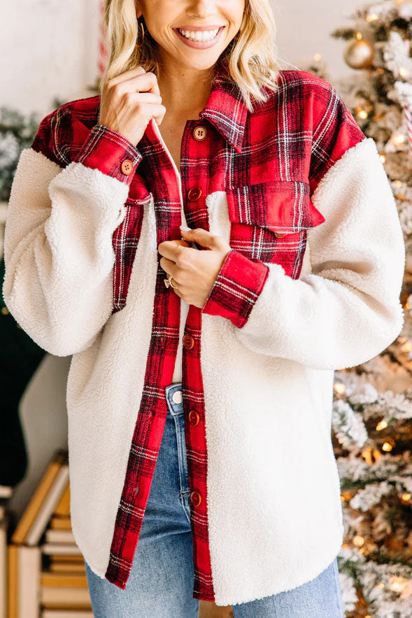 Drune | Druck Plüsch Patchwork Kontrastjacke