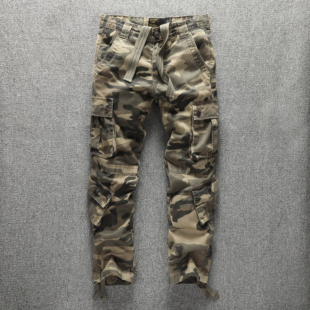 Herren Taktische Cargohose im Digital-Camouflage mit Tunnelzugbund und Mehrfach-Taschen Drune
