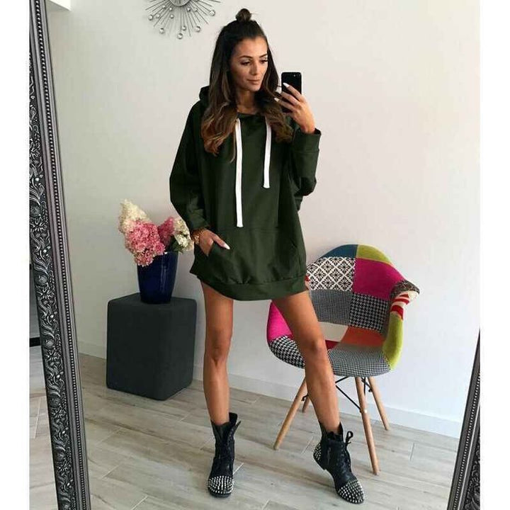 Damen Hoodie-Kleid mit praktischer Kapuze und seitlichen Taschen Drune