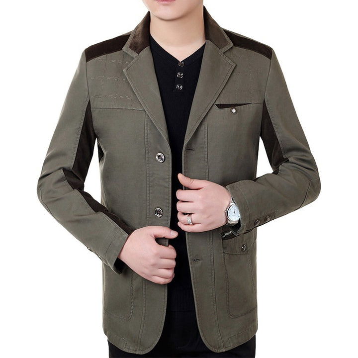 Herren Sakko-Jacke im urbanen Worker-Stil mit Kontrastbesätzen und Reißverschlusstasche Drune