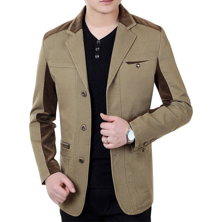 Herren Sakko-Jacke im urbanen Worker-Stil mit Kontrastbesätzen und Reißverschlusstasche Drune
