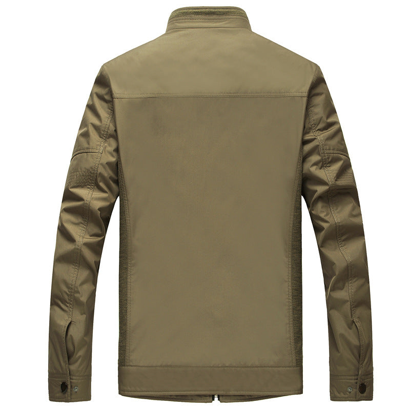 Herren leichte Stehkragen-Übergangsjacke mit kariertem Innenfutter und Reißverschlusstasche Drune