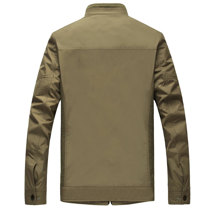 Herren leichte Stehkragen-Übergangsjacke mit kariertem Innenfutter und Reißverschlusstasche Drune