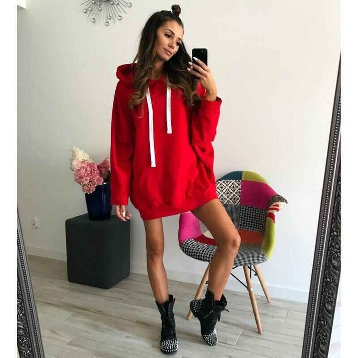 Damen Hoodie-Kleid mit praktischer Kapuze und seitlichen Taschen Drune