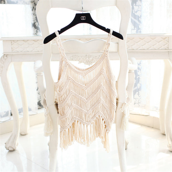 Damen Häkel-Top mit Fransendetails und V-Ausschnitt Drune