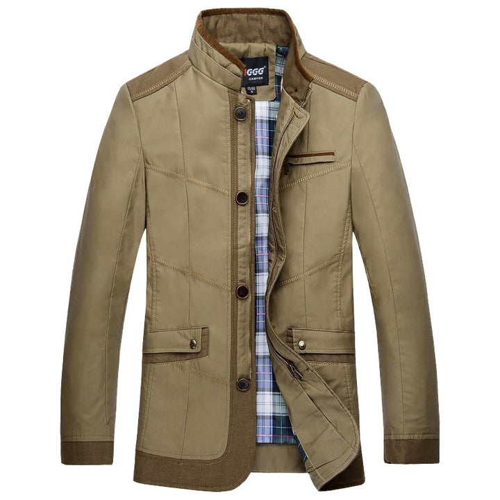 Herren Übergangsjacke im Fieldcoat-Stil mit Stehkragen und kariertem Innenfutter Drune