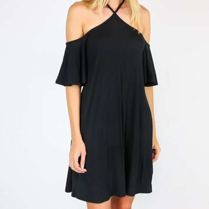 Damen Sommerliches Kleid mit schulterfreier Optik und fließendem Schnitt Drune