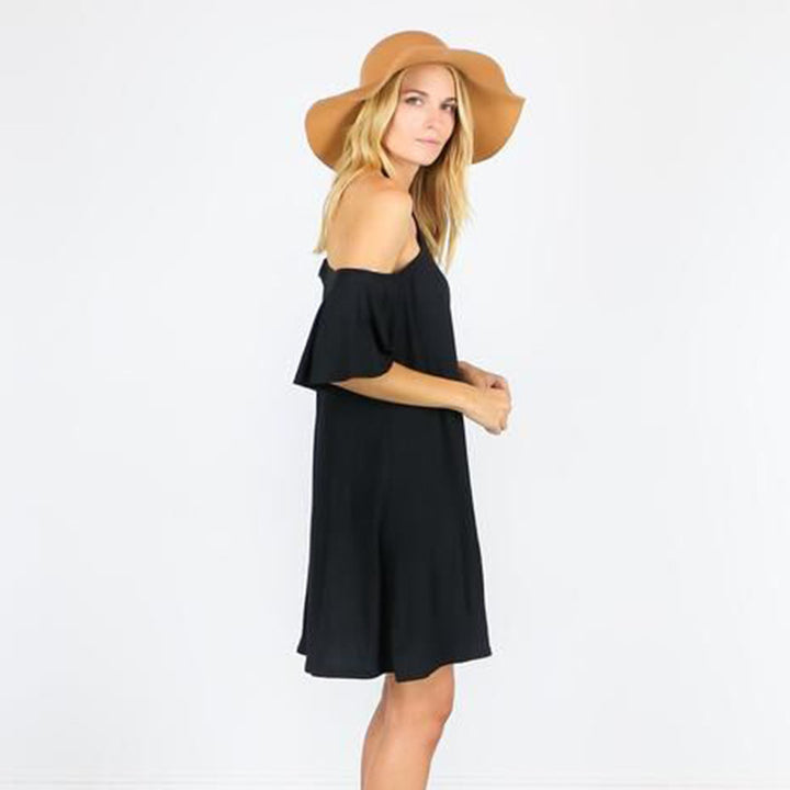 Damen Sommerliches Kleid mit schulterfreier Optik und fließendem Schnitt Drune
