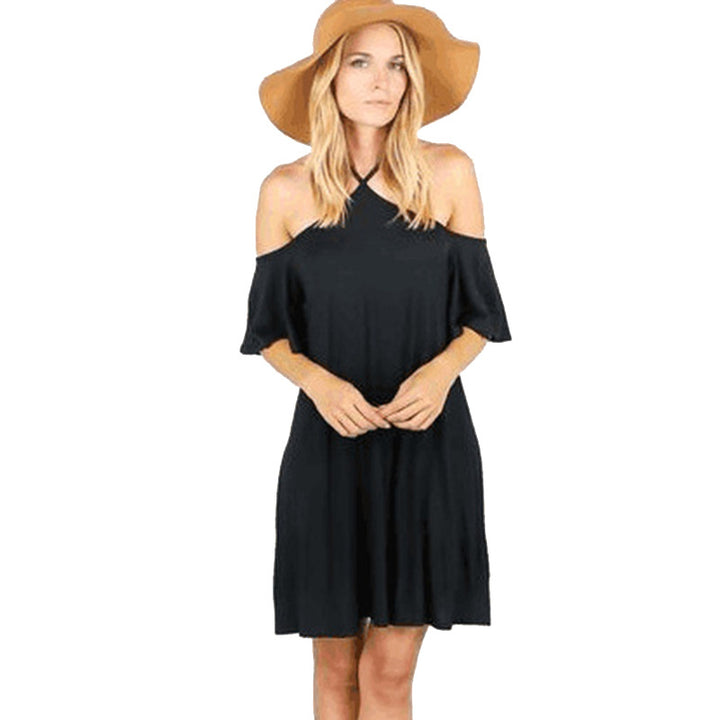 Damen Sommerliches Kleid mit schulterfreier Optik und fließendem Schnitt Drune