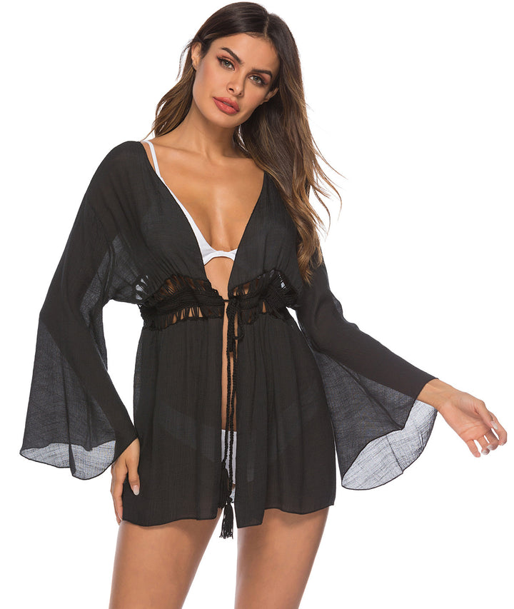 Damen lässige Strandüberwurfjacke mit fransigen Details Drune