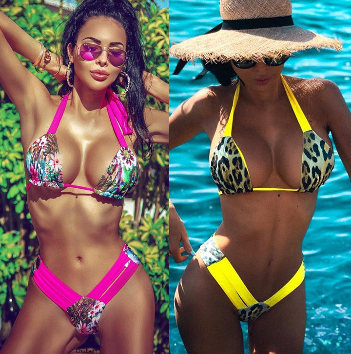 Damen Bikini-Set mit floralem Muster und trendigen Akzenten Drune