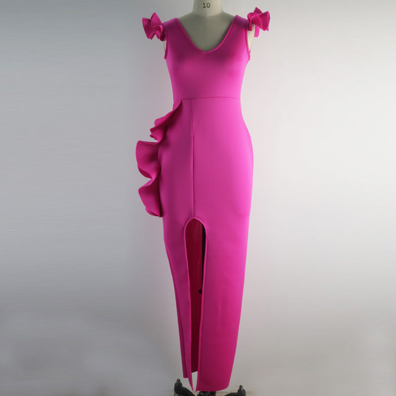 Damen Elegantes Sommerkleid mit asymmetrischem Schnitt und Rüschendetails Drune
