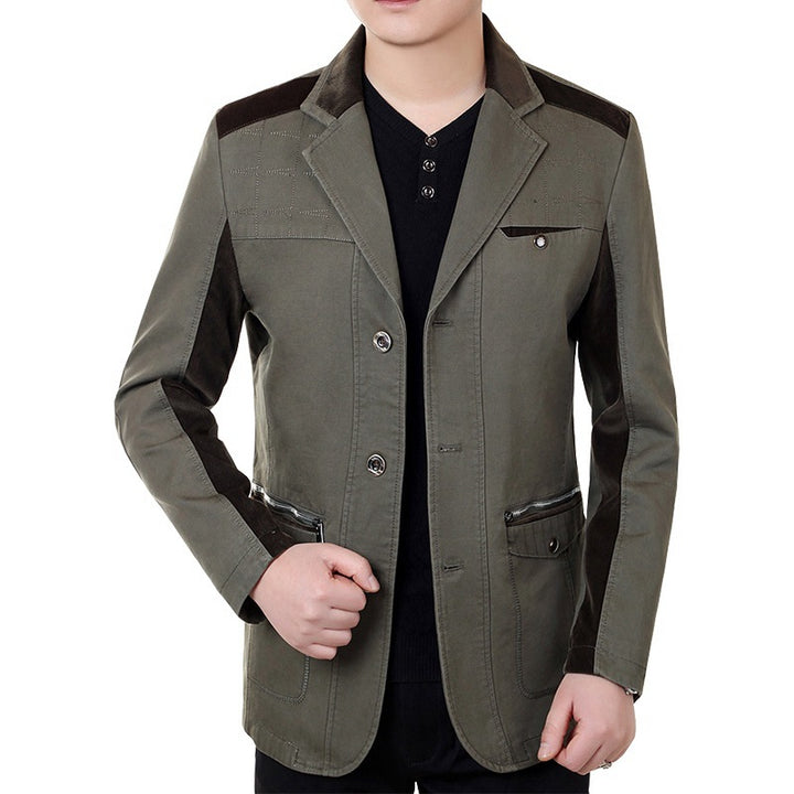 Herren Sakko-Jacke im urbanen Worker-Stil mit Kontrastbesätzen und Reißverschlusstasche Drune