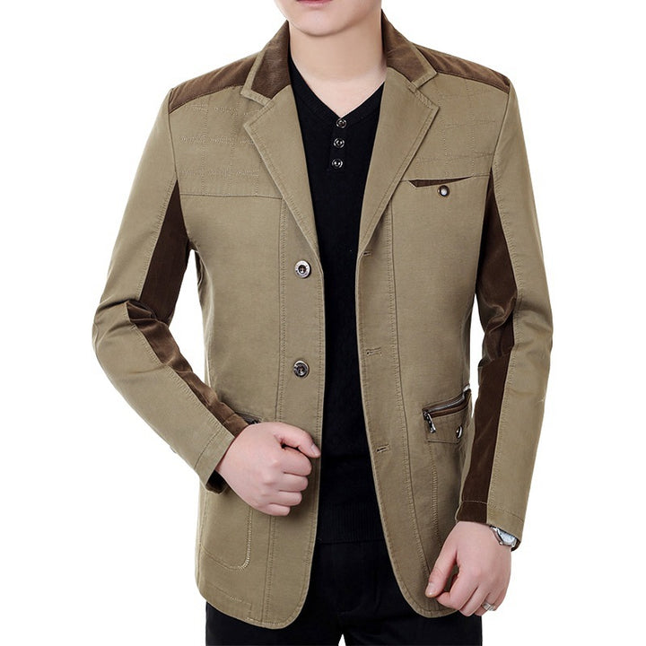 Herren Sakko-Jacke im urbanen Worker-Stil mit Kontrastbesätzen und Reißverschlusstasche Drune