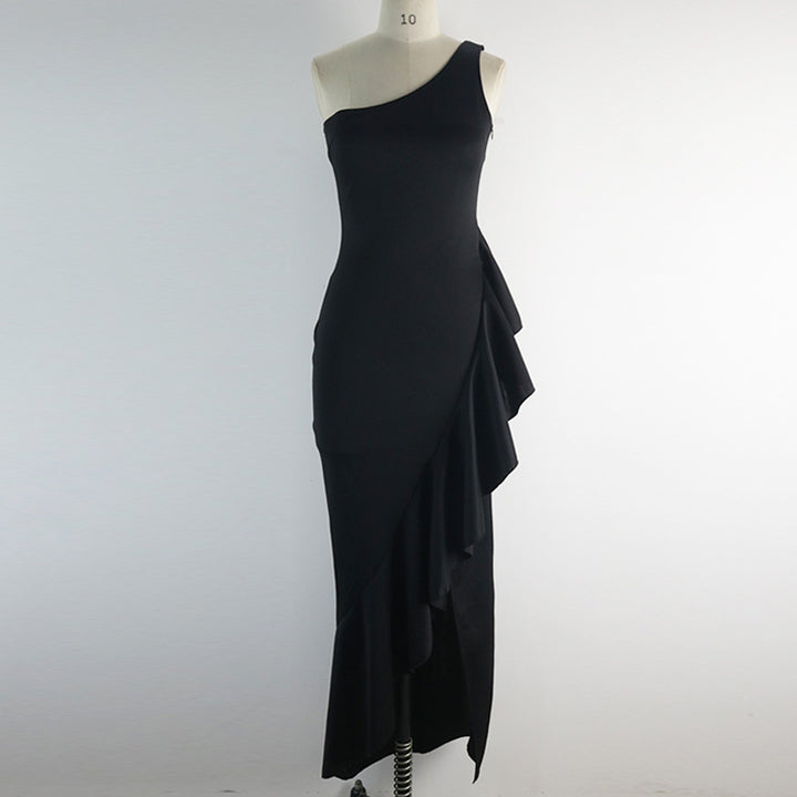 Damen elegantes Abendkleid mit asymmetrischem Rüschendesign Drune