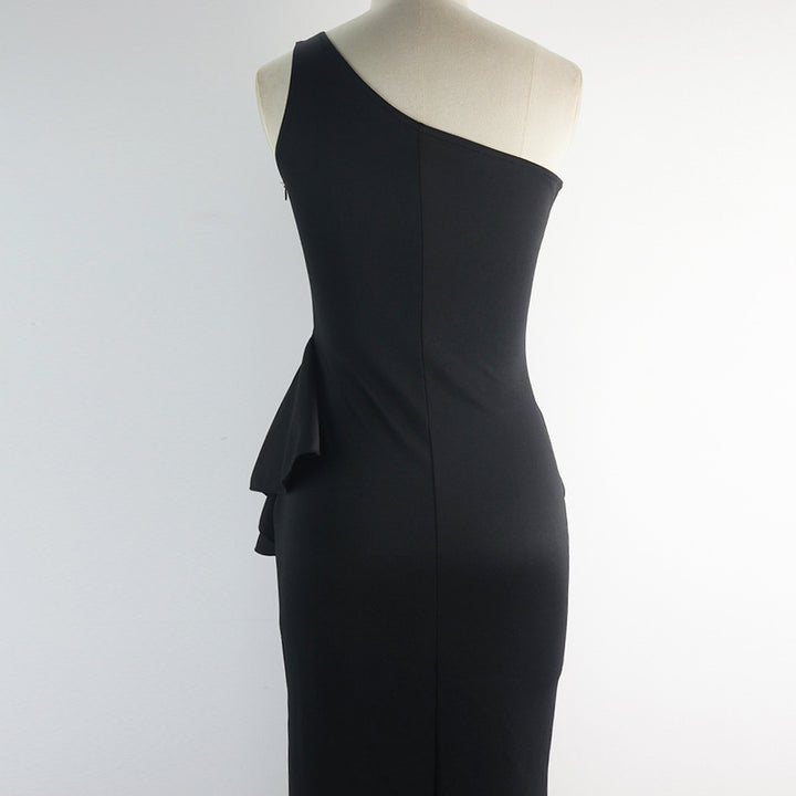 Damen elegantes Abendkleid mit asymmetrischem Rüschendesign Drune