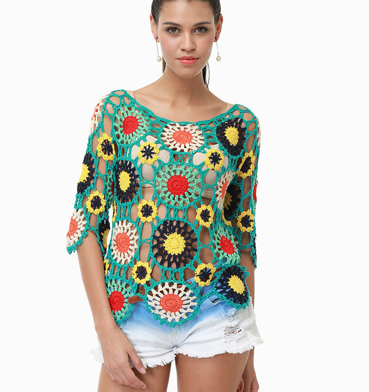 Damen Häkeloberteil mit buntem Floral-Design Drune