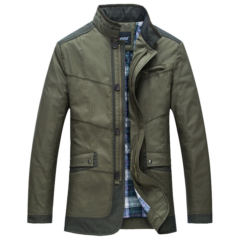 Herren Übergangsjacke im Fieldcoat-Stil mit Stehkragen und kariertem Innenfutter Drune