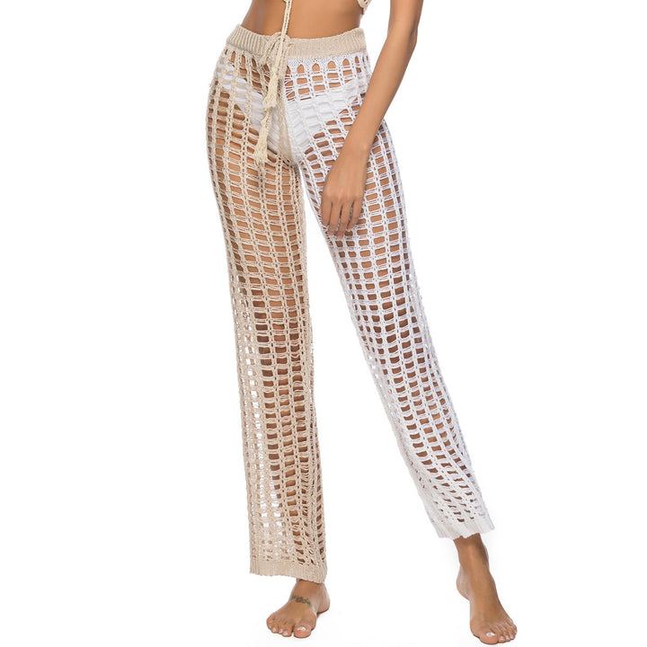Damen Häkel-Strandhose mit transparentem Muster und modischen Fransen Drune