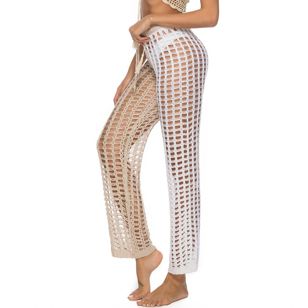 Damen Häkel-Strandhose mit transparentem Muster und modischen Fransen Drune