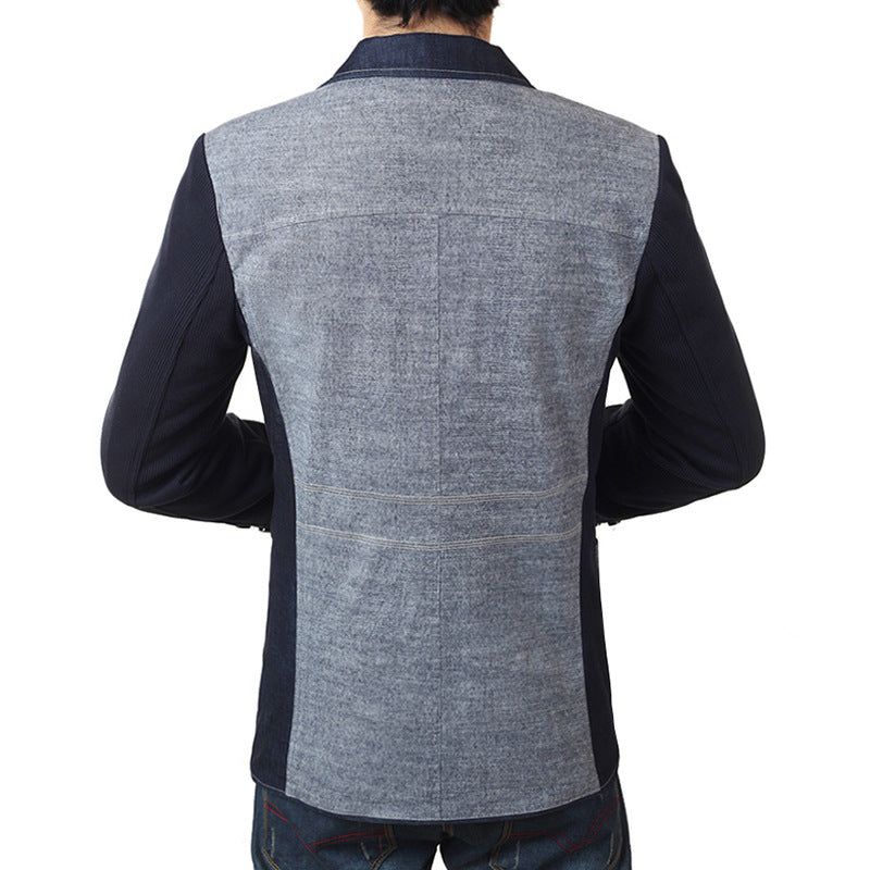 Herren Sakko im Materialmix mit kontrastierenden Ärmeln, Zierreißverschluss und modernem City-Schnitt Drune