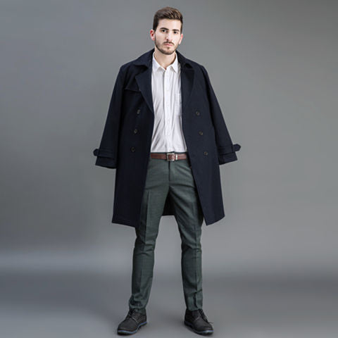 Herren Wollmantel im Trench-Look mit doppelter Knopfleiste und Schalkragen Drune