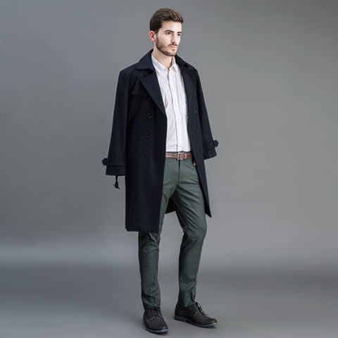 Herren Wollmantel im Trench-Look mit doppelter Knopfleiste und Schalkragen Drune