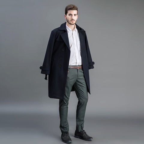 Herren Wollmantel im Trench-Look mit doppelter Knopfleiste und Schalkragen Drune