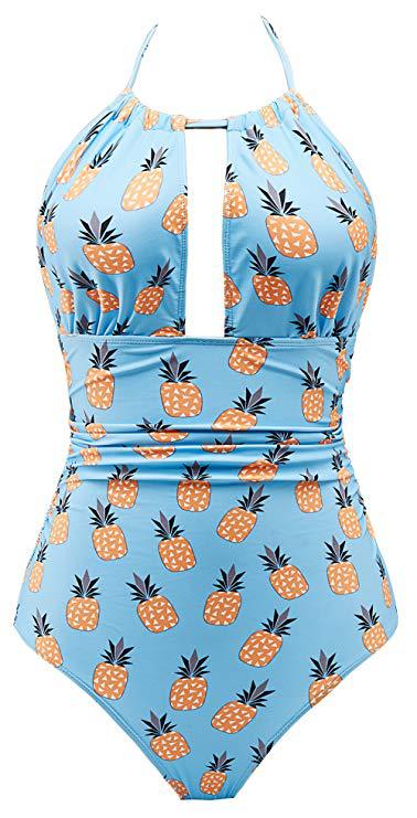 Damen Floral Badeanzug mit tiefem Ausschnitt Drune
