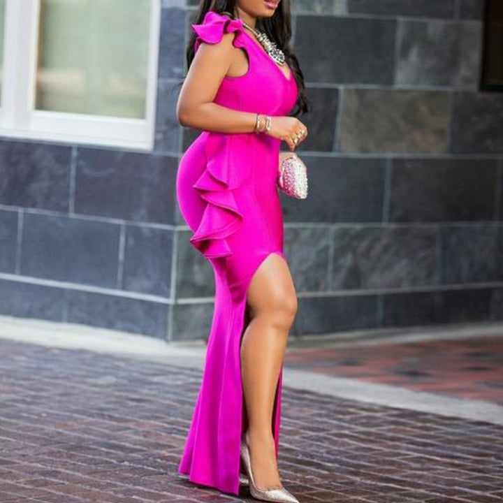 Damen Elegantes Sommerkleid mit asymmetrischem Schnitt und Rüschendetails Drune