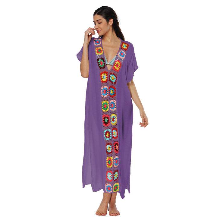 Damen Häkel-Strandkleid mit buntem Blumendesign Drune