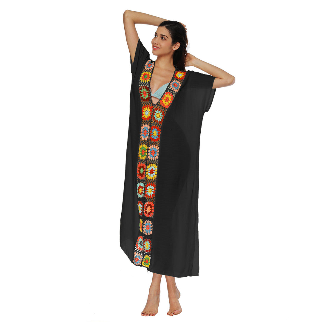 Damen Häkel-Strandkleid mit buntem Blumendesign Drune