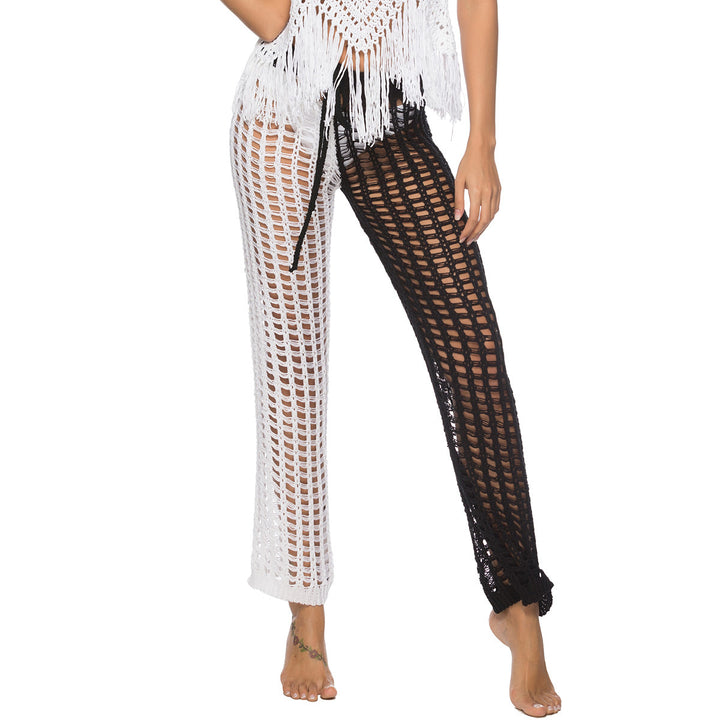 Damen Häkel-Strandhose mit transparentem Muster und modischen Fransen Drune