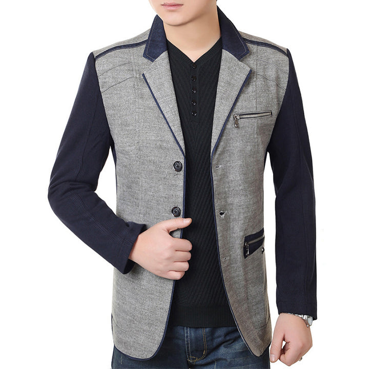Herren Sakko im Materialmix mit kontrastierenden Ärmeln, Zierreißverschluss und modernem City-Schnitt Drune