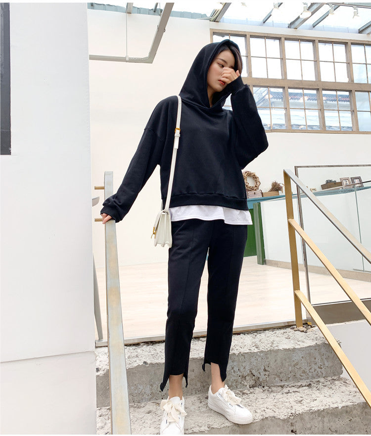 Damen komfortables Freizeit-Ensemble mit lässigem Hoodie und schmal geschnittenen Jogginghose Drune