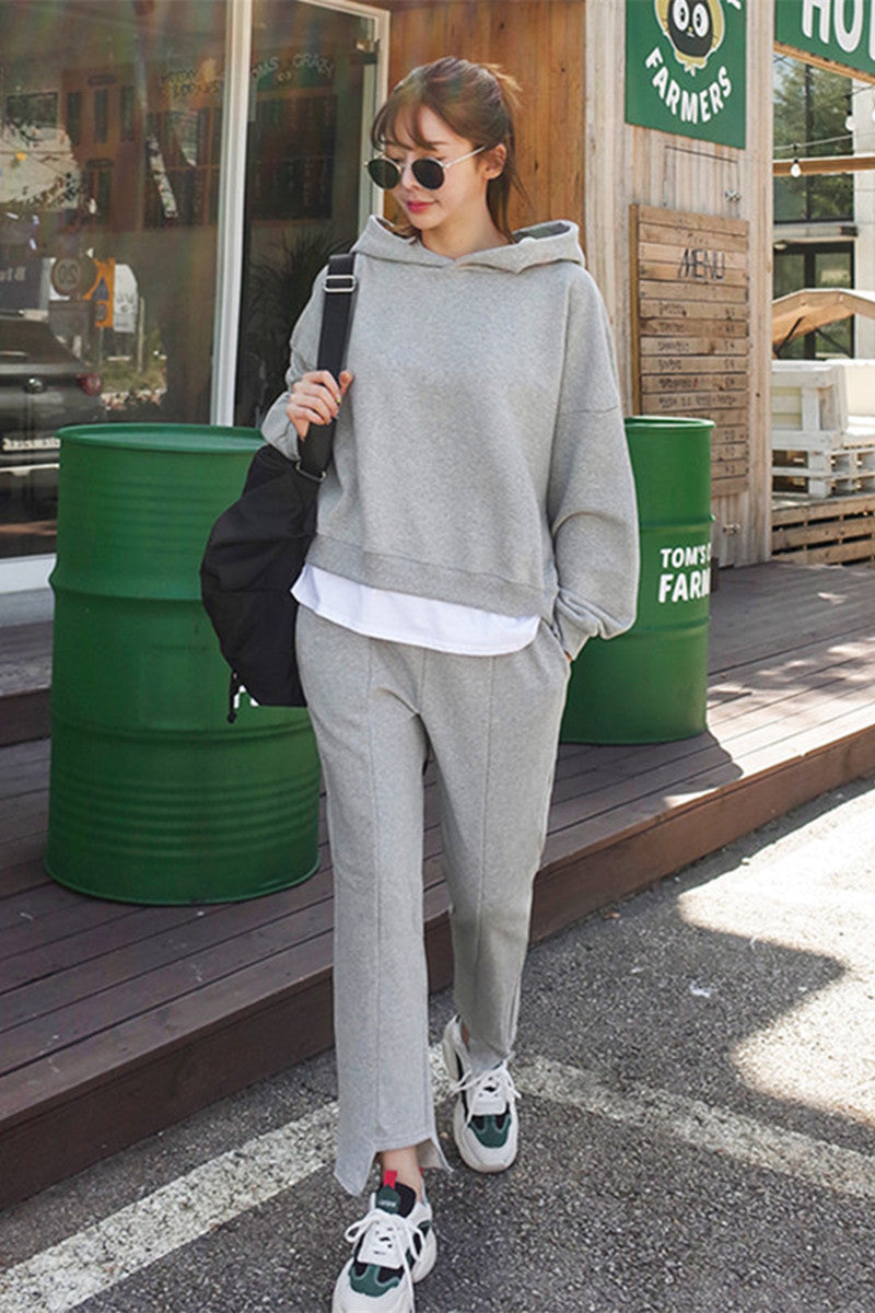 Damen komfortables Freizeit-Ensemble mit lässigem Hoodie und schmal geschnittenen Jogginghose Drune