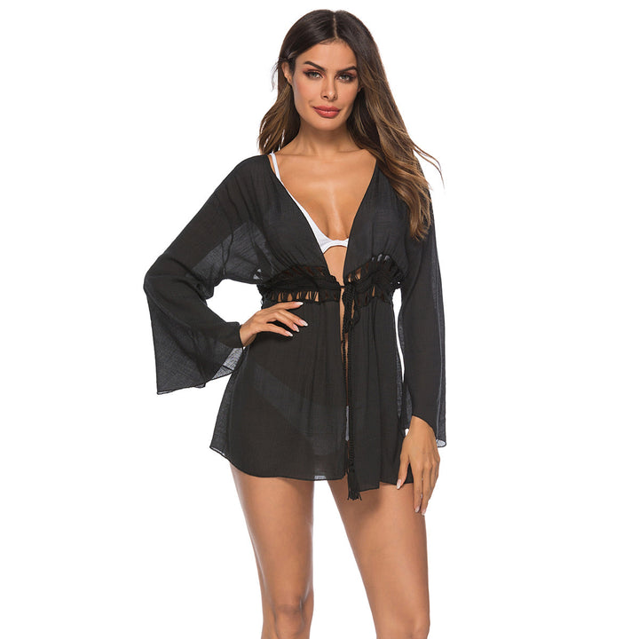 Damen lässige Strandüberwurfjacke mit fransigen Details Drune