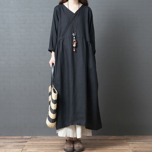 Damen lässiges Maxikleid mit V-Ausschnitt und lockerer Silhouette Drune