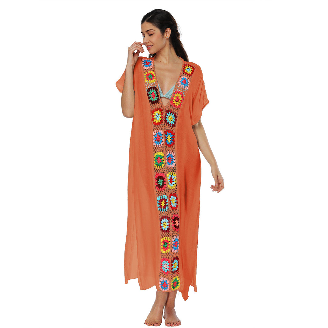 Damen Häkel-Strandkleid mit buntem Blumendesign Drune