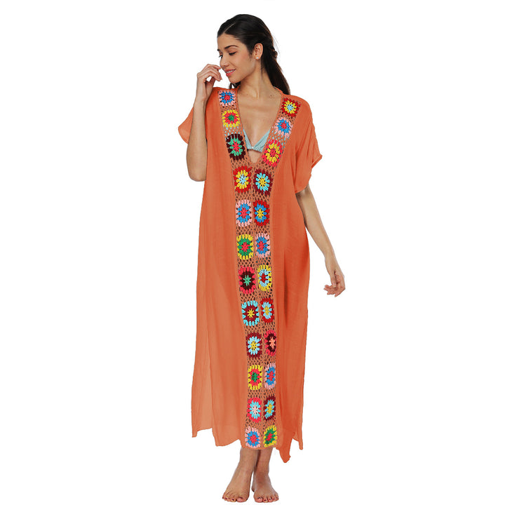 Damen Häkel-Strandkleid mit buntem Blumendesign Drune