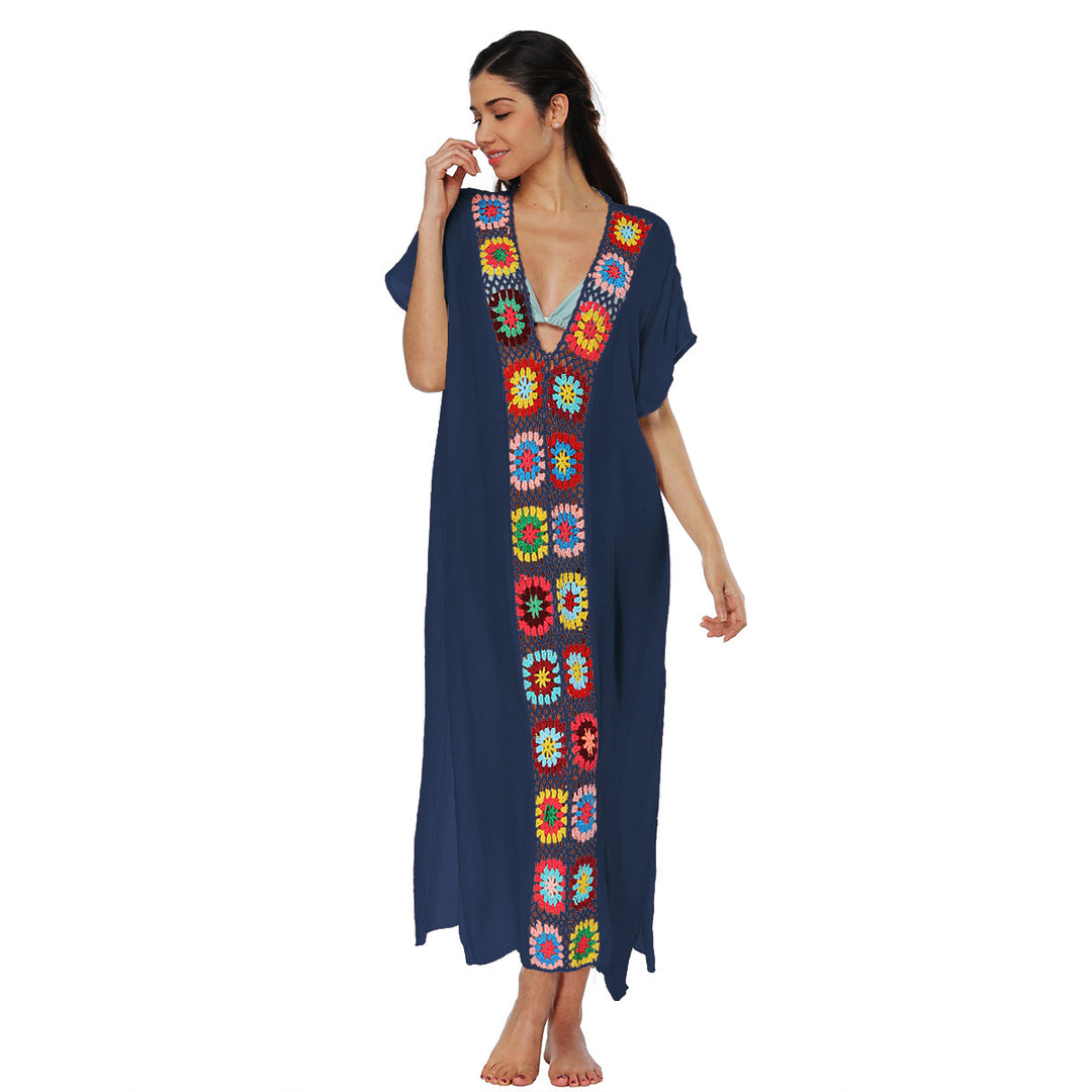 Damen Häkel-Strandkleid mit buntem Blumendesign Drune
