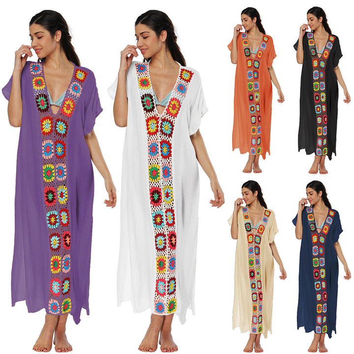 Damen Häkel-Strandkleid mit buntem Blumendesign Drune