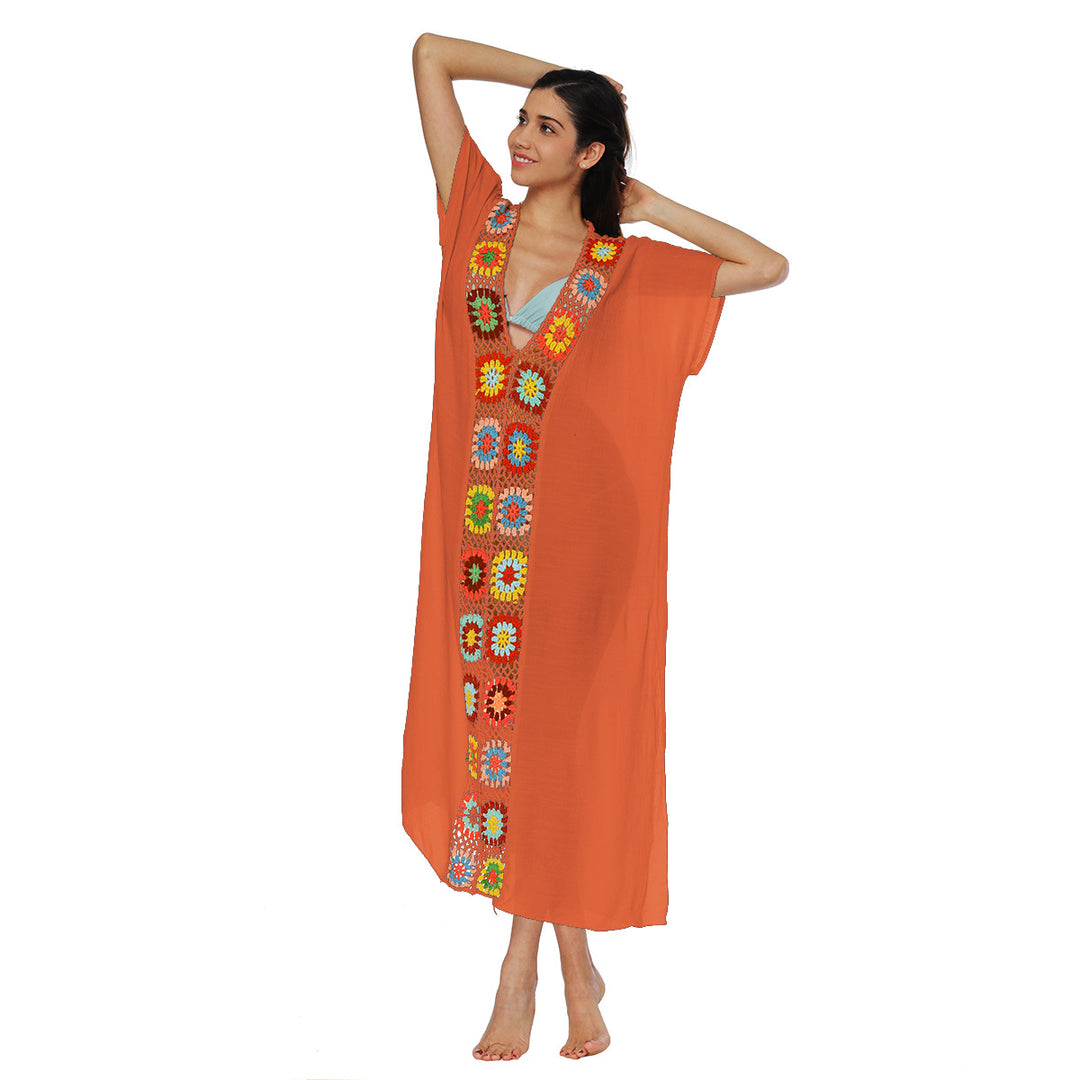 Damen Häkel-Strandkleid mit buntem Blumendesign Drune