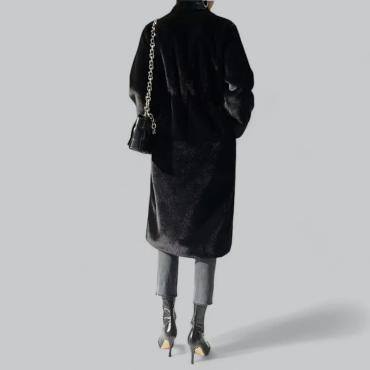 Drune | Damen Schwarz Slim Fit Langer Trenchcoat Klassischer Stil