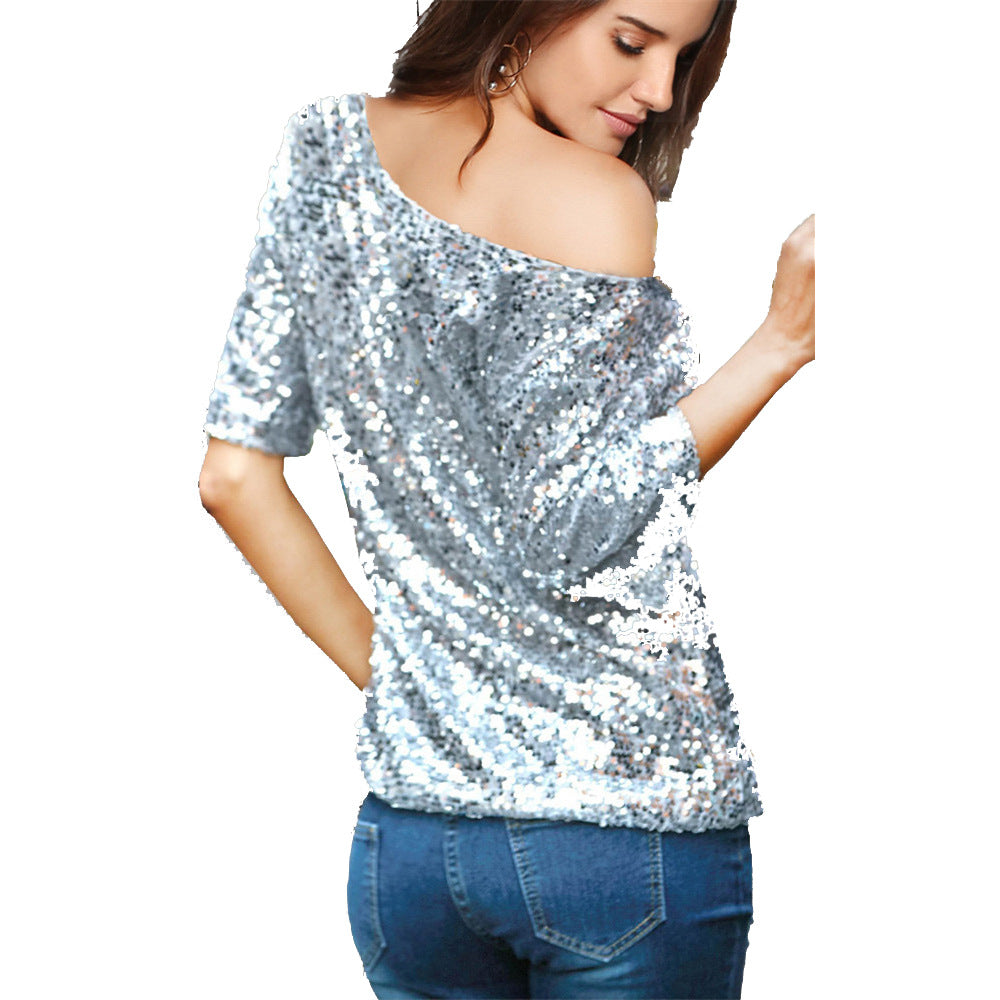 Damen Funkelndes Oberteil mit schulterfreiem Design und Paillettenbesatz Drune