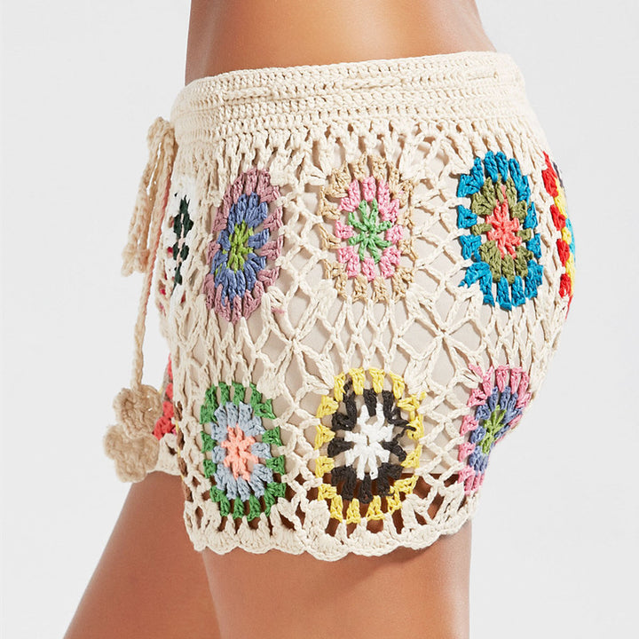 Damen Häkel-Strandshorts mit buntem Blumenmuster Drune