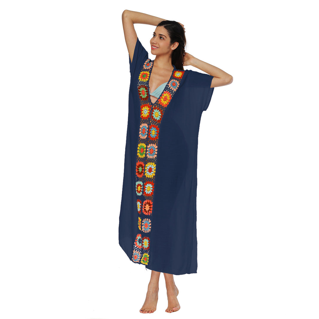 Damen Häkel-Strandkleid mit buntem Blumendesign Drune