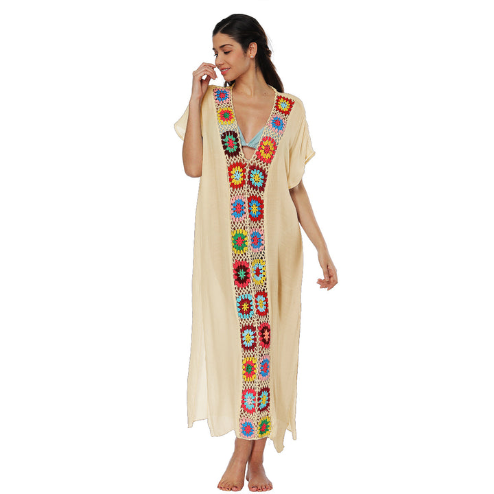 Damen Häkel-Strandkleid mit buntem Blumendesign Drune
